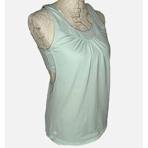 Athleta Tank Top Workout W sz M Aqua Green Mint Cut Outs Built In Bra Yoga Gym